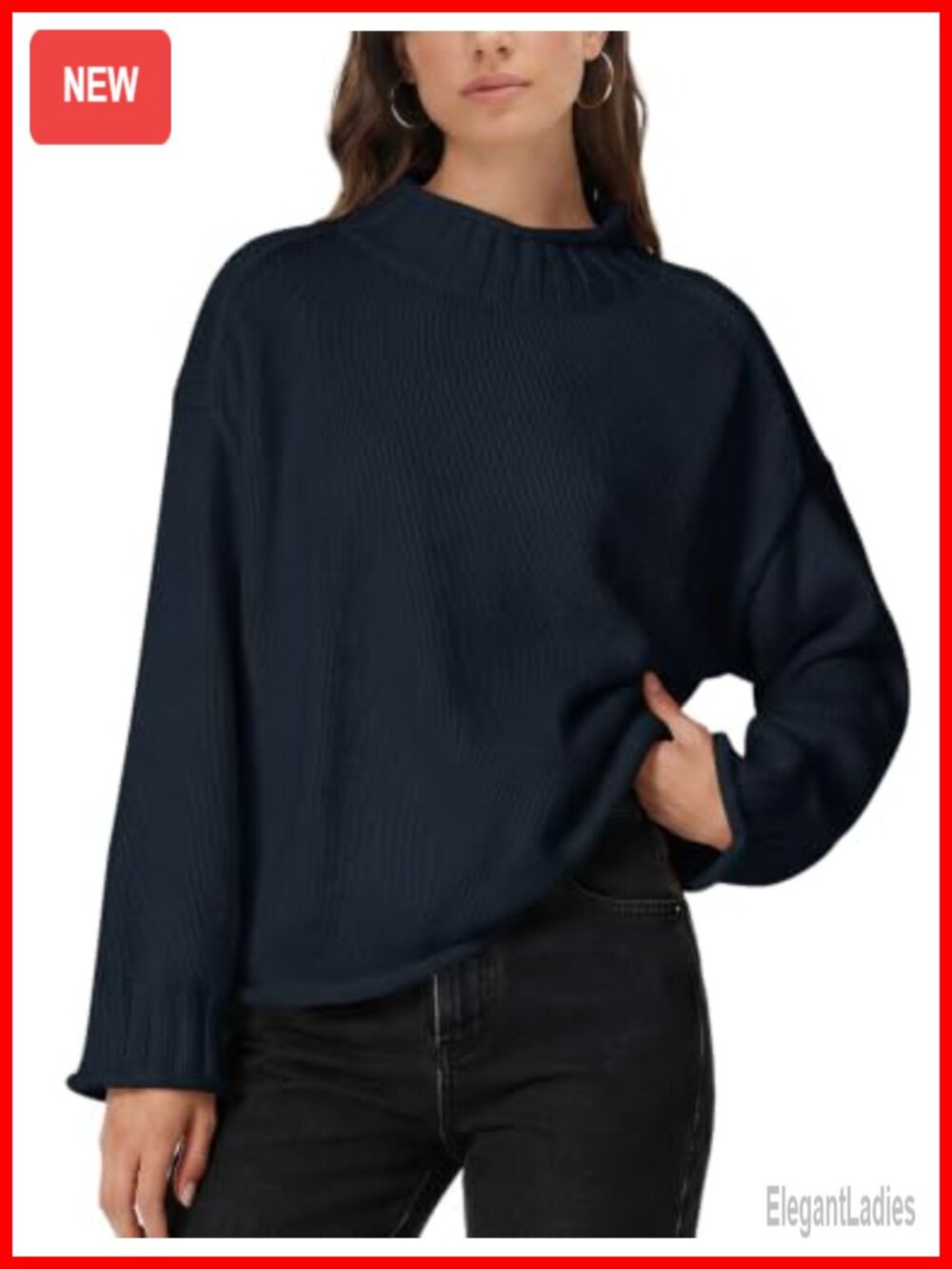 LOMON Womens Oversized Mock Neck Long Sleeve Pullover Sweater